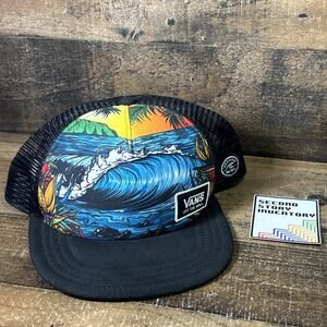 WSL VANS SNAPBACK TRUCKER HAT CAP Black Mesh World Surf League Wave Colorful